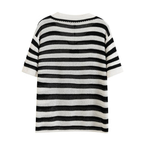 VILZSTUDIOS Chic Striped Knitted Polo T-Shirt