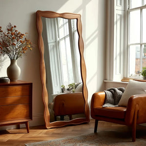 VILZSTUDIOS Vintage Style Solid Wood Tempered Mirror Full Length Floor Mirror for Home Living Room Bedroom Women's Dressing