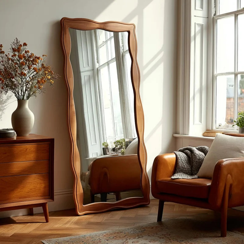 VILZSTUDIOS Vintage Style Solid Wood Tempered Mirror Full Length Floor Mirror for Home Living Room Bedroom Women's Dressing