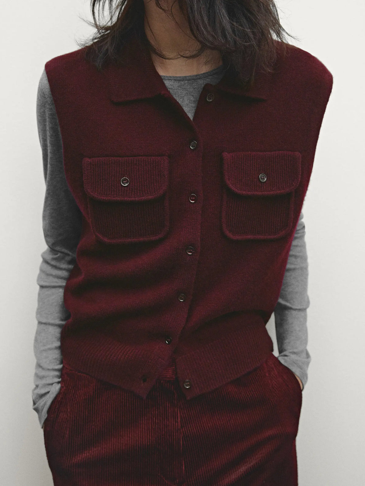 VILZSTUDIOS Classic Burgundy Knitted Vest
