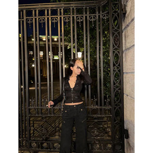 VILZSTUDIOS Chic Deep V Neck Zipper Shirt