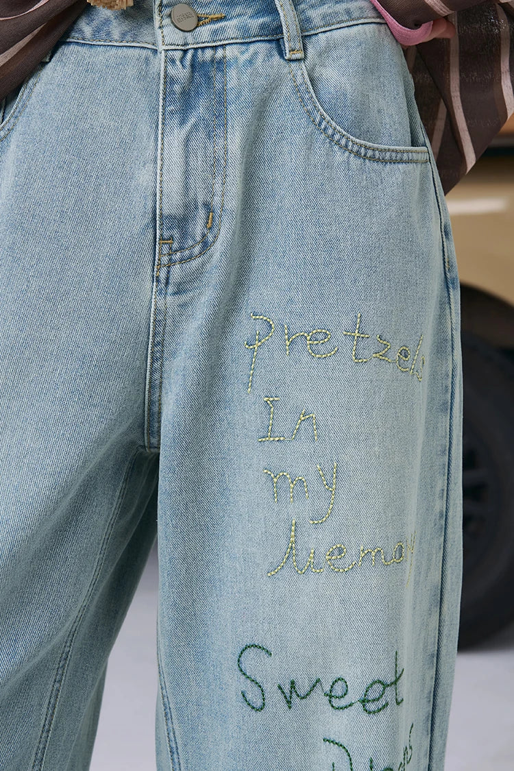 VILZSTUDIOS Embroidered Loose Straight Leg Jeans