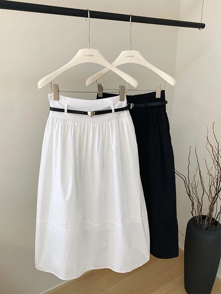 VILZSTUDIOS Vintage High Waist White A-Line Skirt