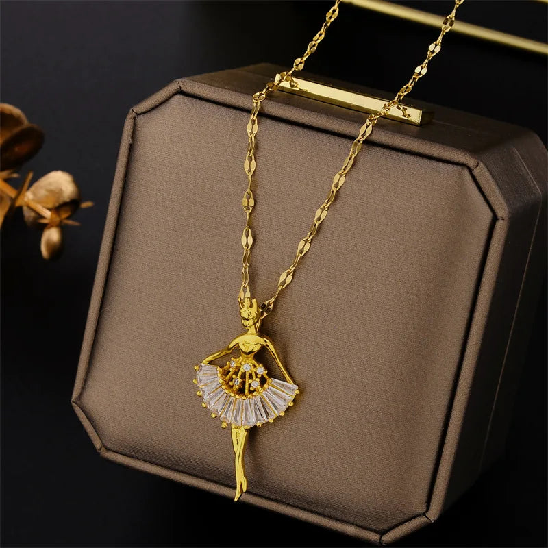 VILZSTUDIOS Crystal Zircon Charm Dancing Ballerina Necklace