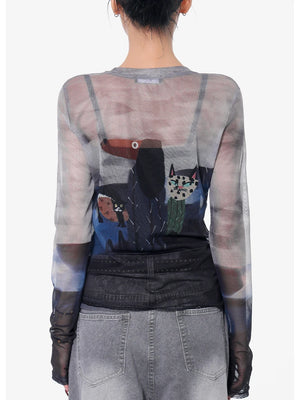 VILZSTUDIOS Colorful Graffiti Print Graphic Long Sleeve Top