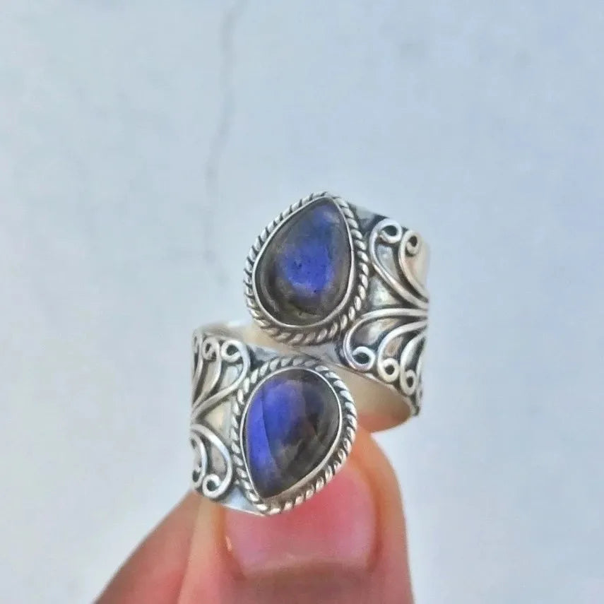 VILZSTUDIOS Adjustable Vintage Silver Flower Grave Ring