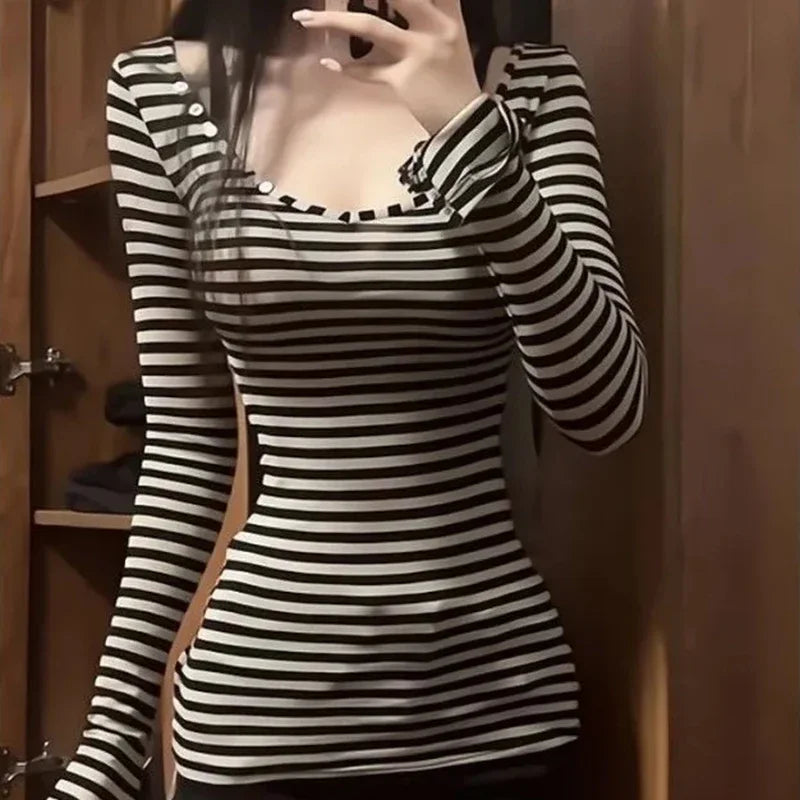 VILZSTUDIOS Striped Slim Fit Long Sleeve T-Shirt