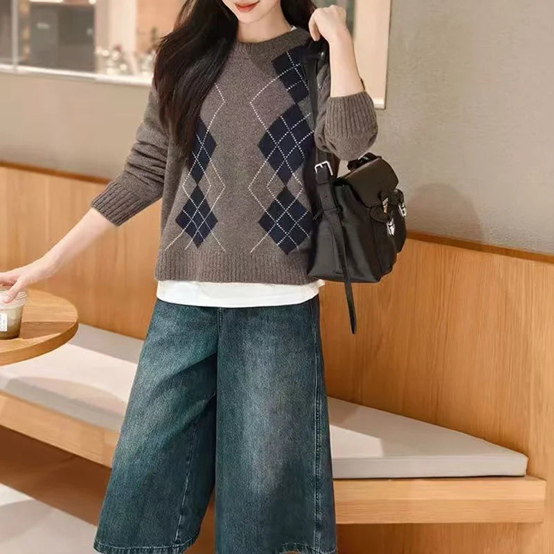 VILZSTUDIOS Cozy Wool Diamond Pattern Sweater