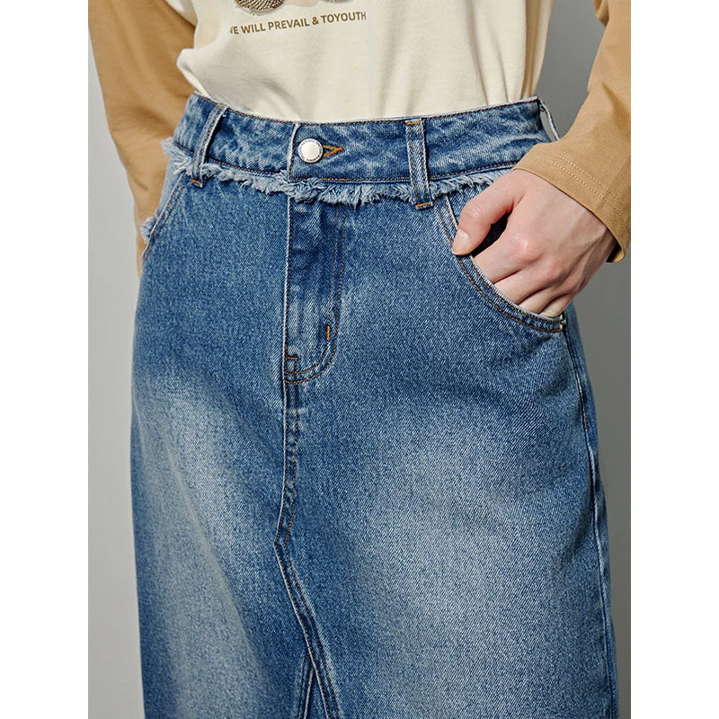 VILZSTUDIOS Vintage Casual Denim Maxi Skirt