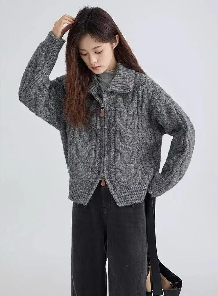 VILZSTUDIOS Stylish Zipper Turtleneck Cardigan