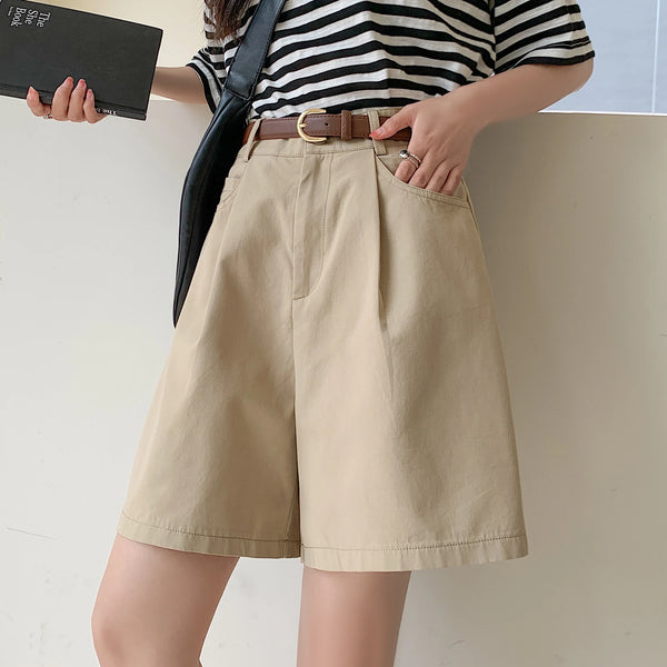 High Waist Khaki Cargo Shorts Pants