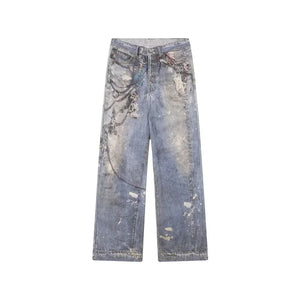VILZSTUDIOS 3D Printed Baggy Straight Leg Jeans