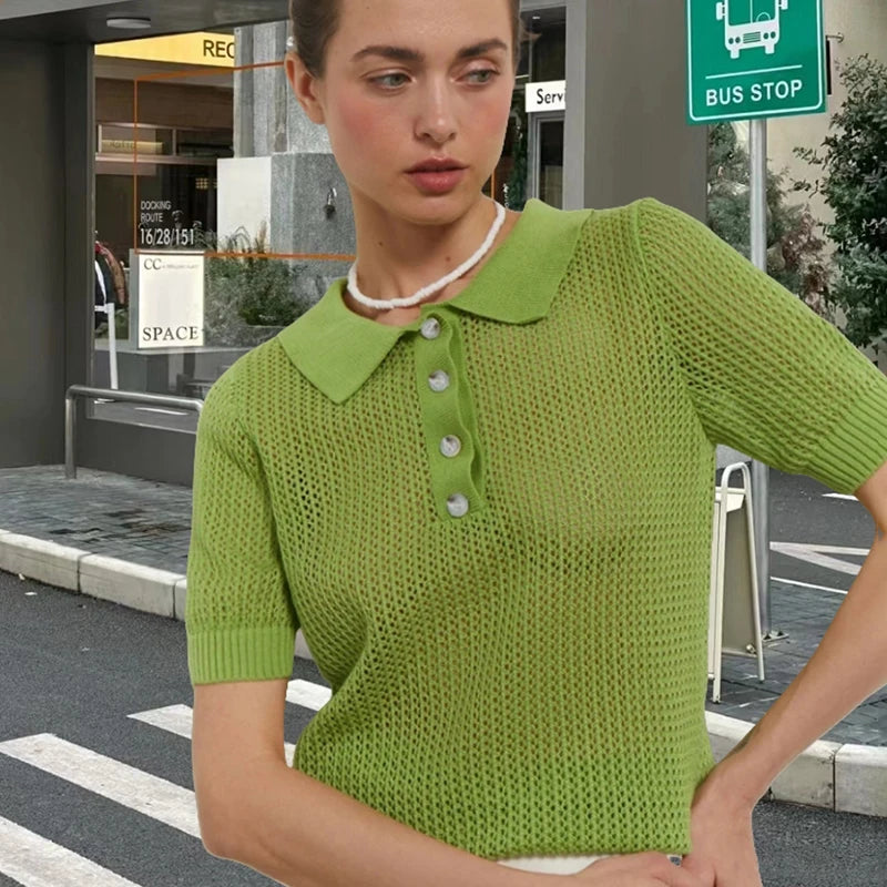 VILZSTUDIOS Casual Knitted Hollow T-Shirt