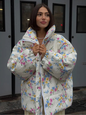 VILZSTUDIOS Cozy Floral Print Oversized Puffer Jacket