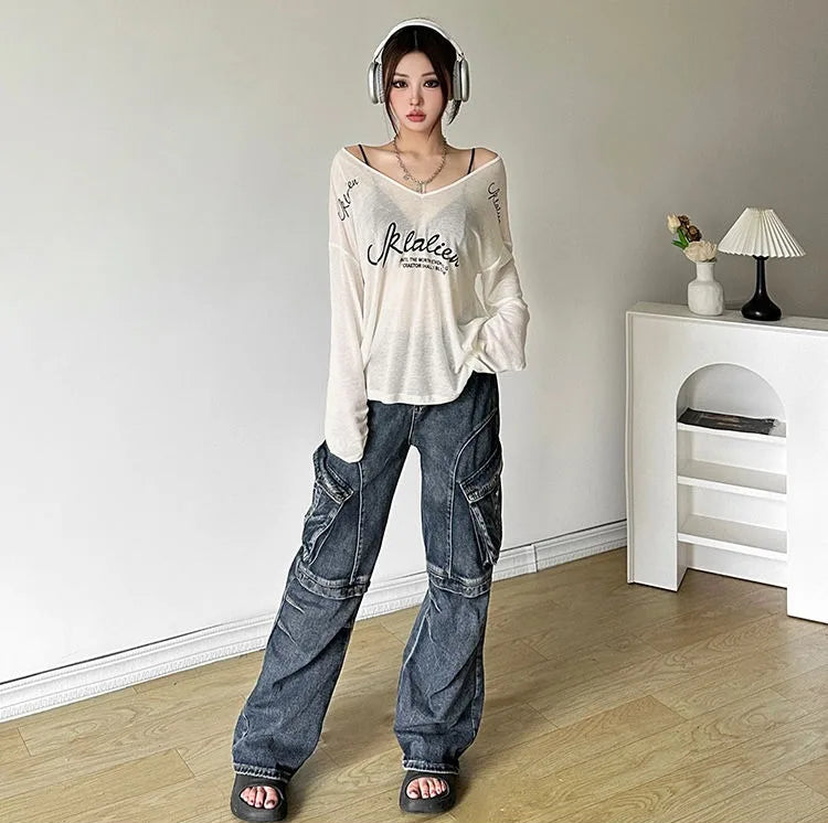 VILZSTUDIOS Trendy Oversized Loose Letter Print Top