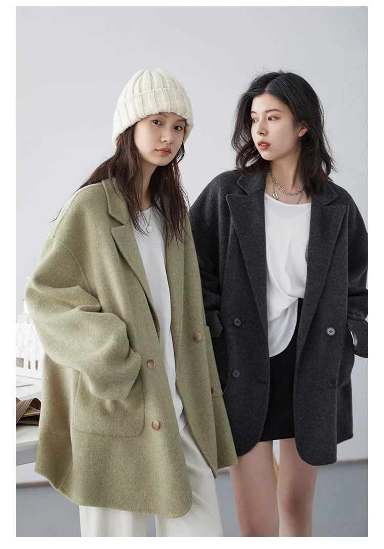 VILZSTUDIOS Chic Woolen Double Breasted Coat