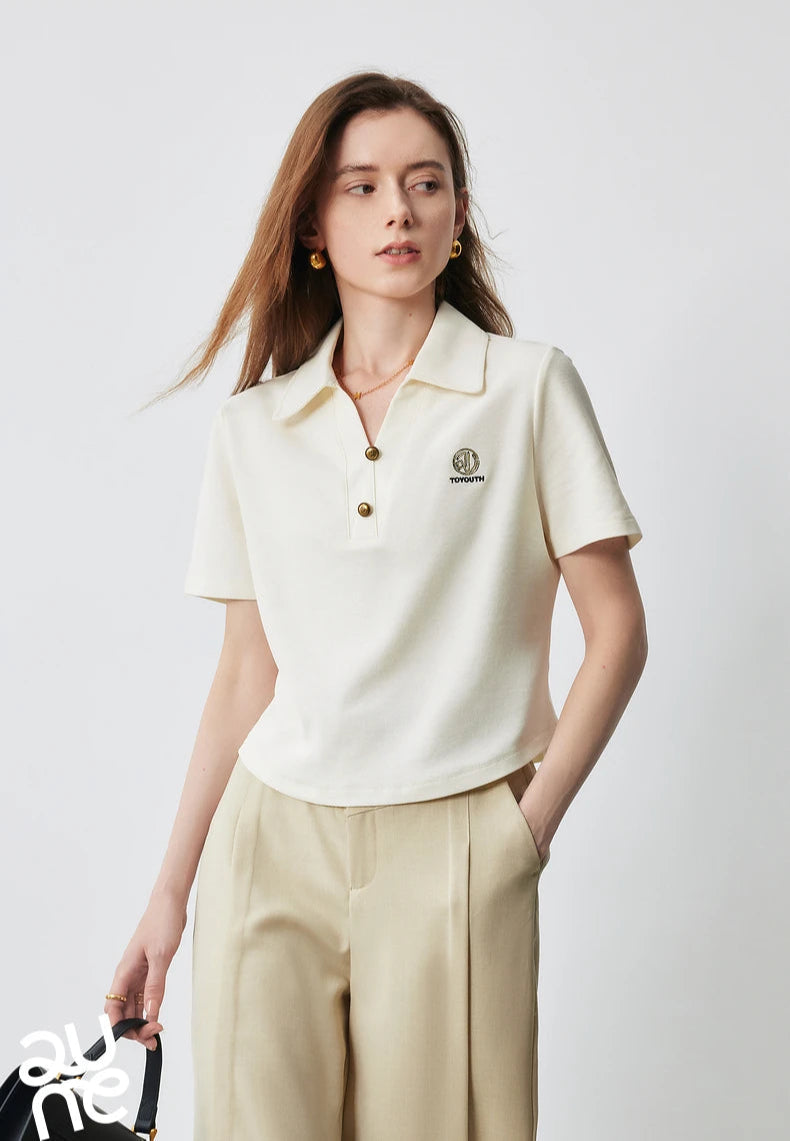 VILZSTUDIOS Stylish Women Polo Collar Letter T-Shirt