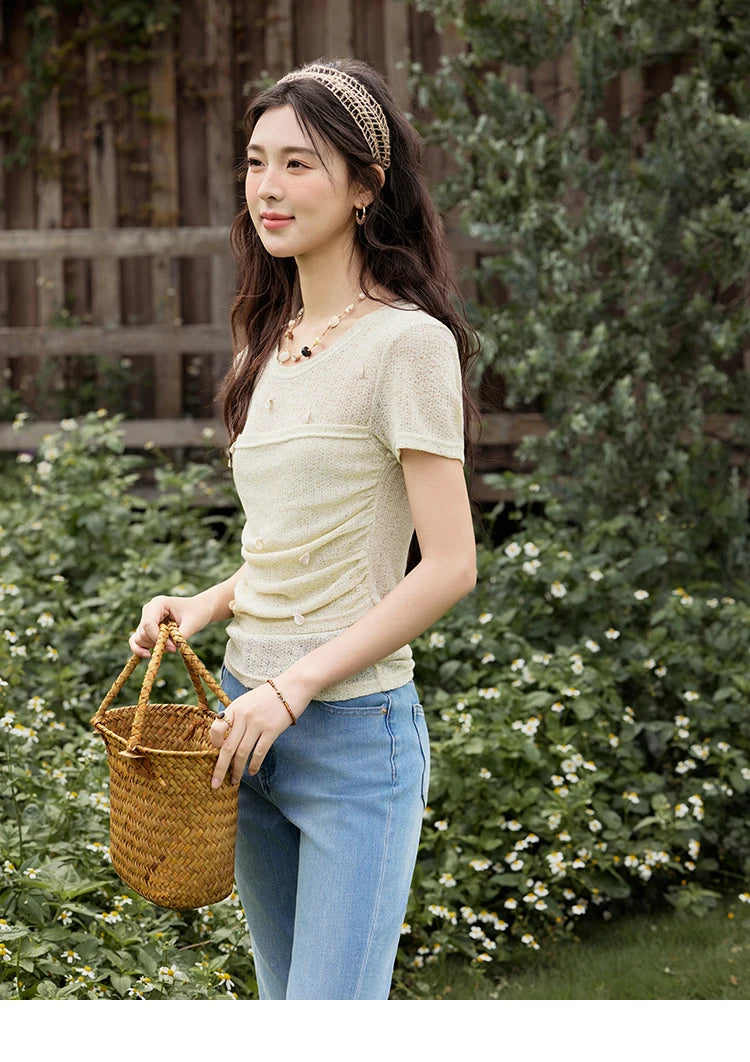 VILZSTUDIOS Elegant Knitted Round Neck T-Shirt