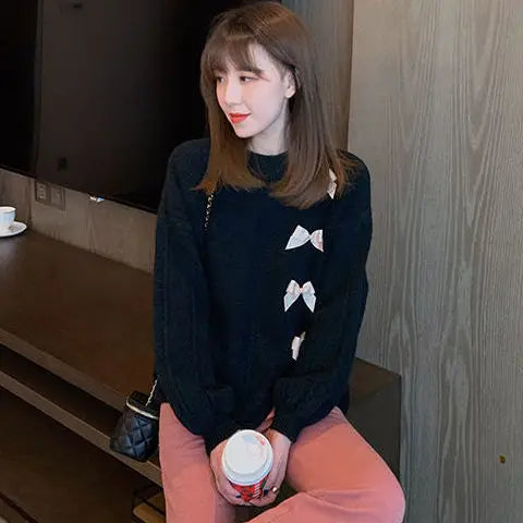 VILZSTUDIOS Cozy Oversized Knit Bow Sweater