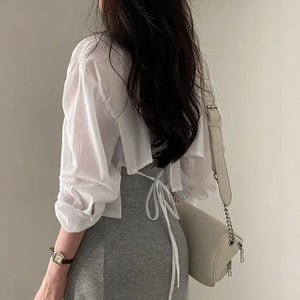 VILZSTUDIOS White Chiffon Sun Protection Cropped Shirt