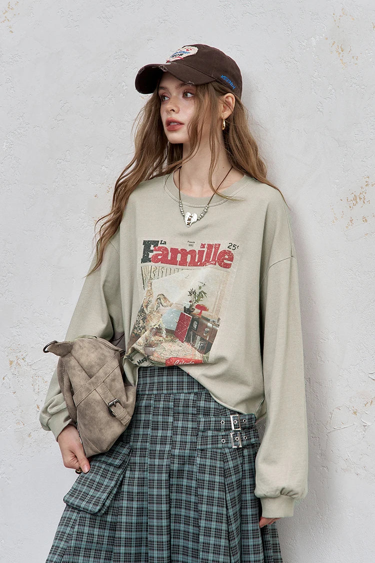 VILZSTUDIOS Vintage Washed Print Long Sleeve Top