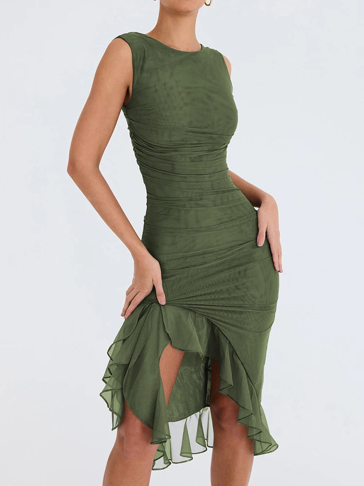 VILZSTUDIOS Ruched Irregular Midi Dress for Club