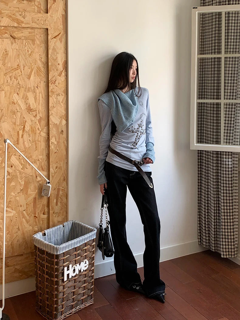 VILZSTUDIOS Rivet Designer Light Blue Knit Top