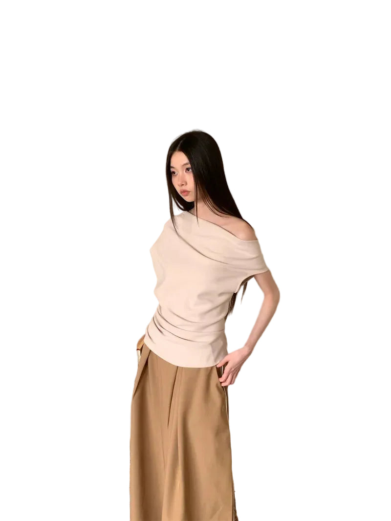 VILZSTUDIOS Stylish Off-Shoulder Solid T-Shirt with Wide Leg Pants