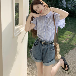 VILZSTUDIOS Ruffled Plaid Women Shirt