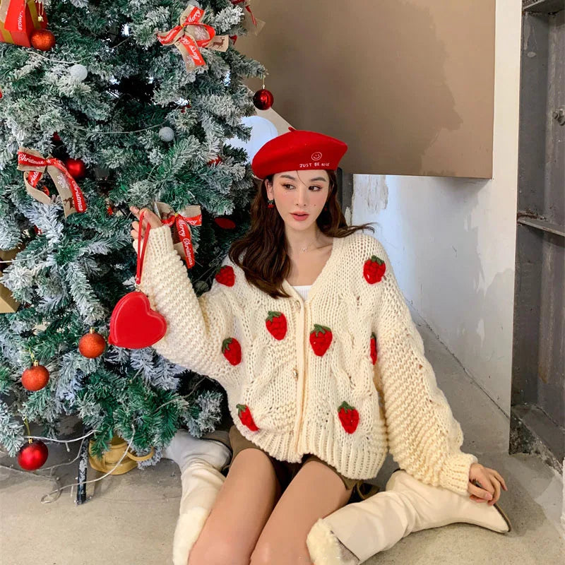 VILZSTUDIOS Cozy Strawberry Knit Cardigan