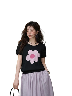VILZSTUDIOS Colorful Flower Knitted T-Shirt