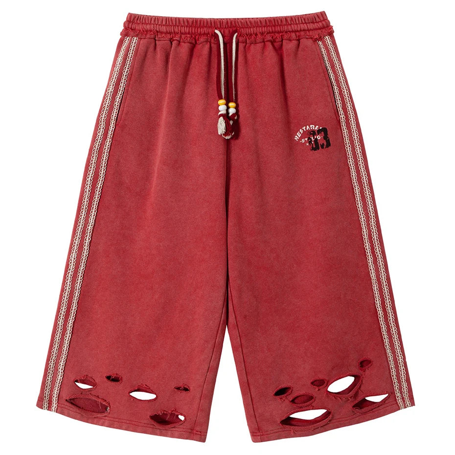 VILZSTUDIOS Retro Striped Ripped Lounge Shorts