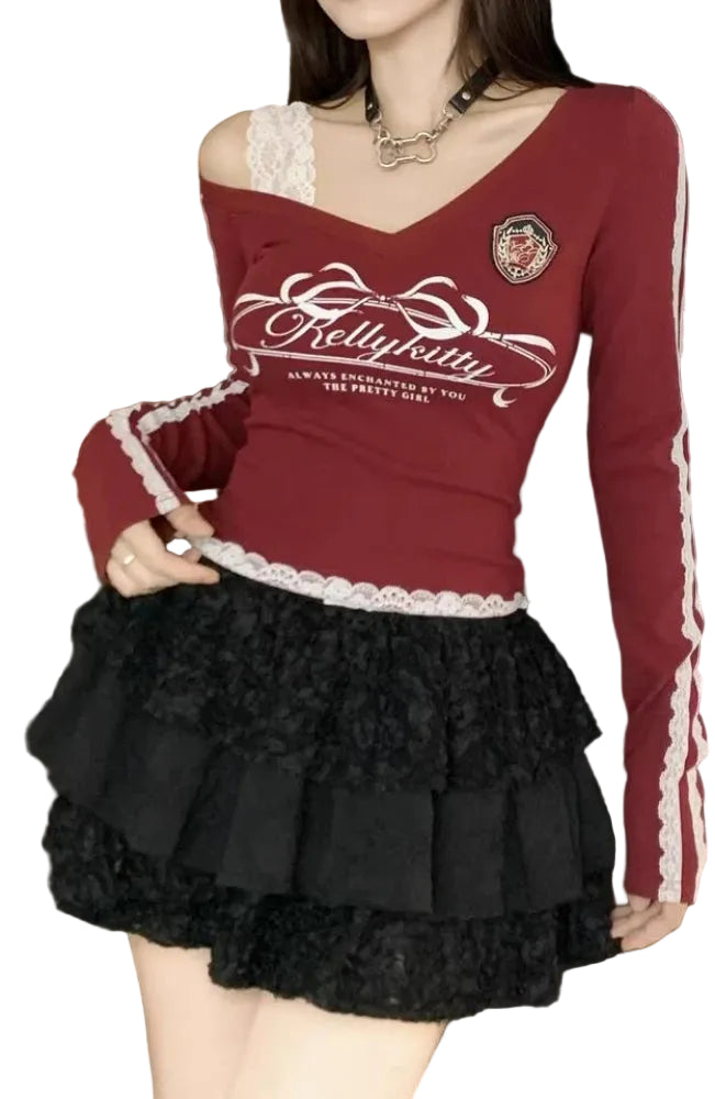 VILZSTUDIOS Sweet Lace V-Neck Crop Top