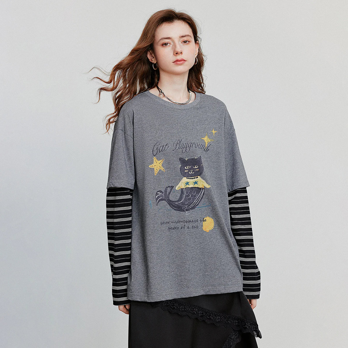 VILZSTUDIOS Cartoon Splicing Long Sleeve T-Shirt