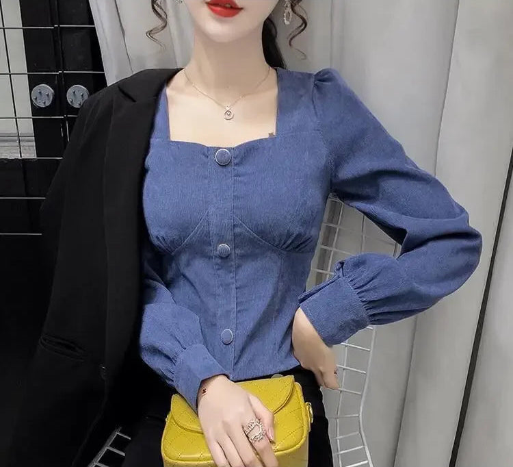 VILZSTUDIOS Cozy Corduroy Long Sleeve Women Blouse