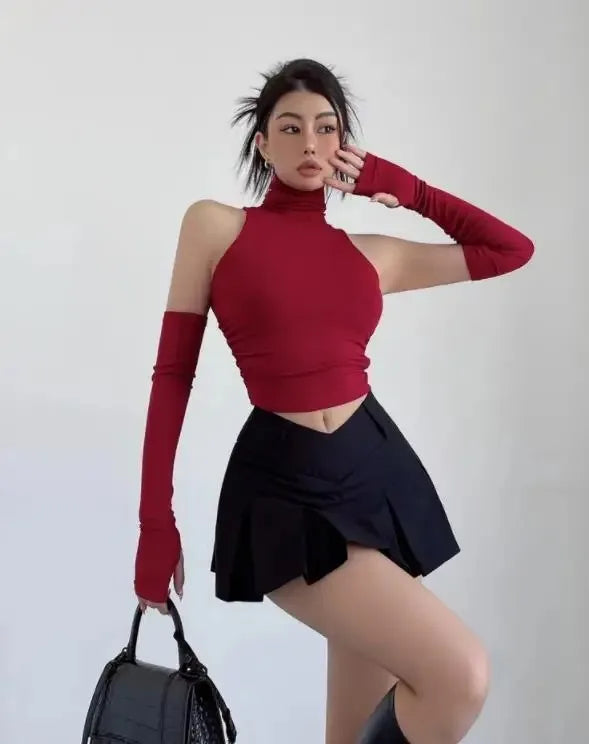 VILZSTUDIOS Pleated High Neck Tank Top