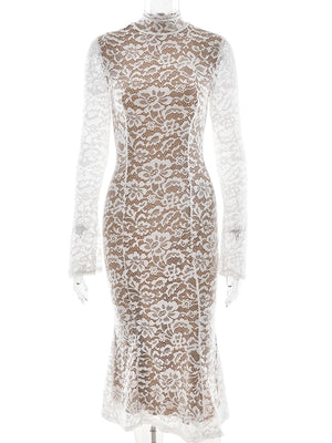 VILZSTUDIOS Elegant Floral Lace Long Sleeve Dress