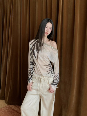VILZSTUDIOS Zebra Off Shoulder Long Sleeve Top
