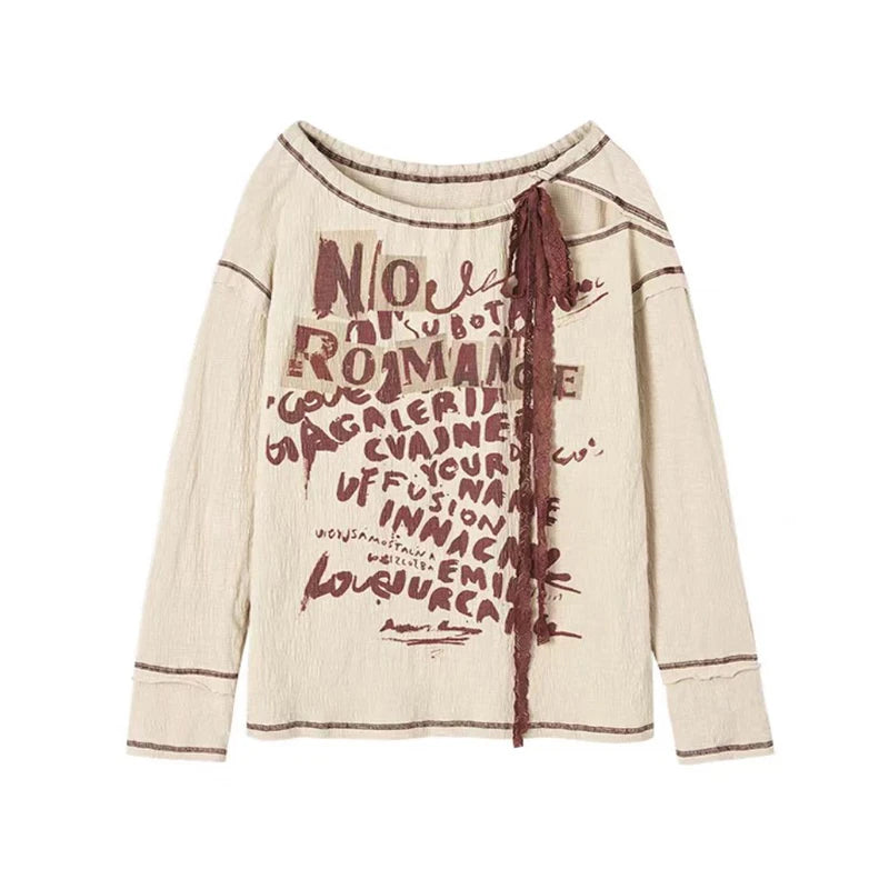 VILZSTUDIOS Beige Cut Out Letter Print Top