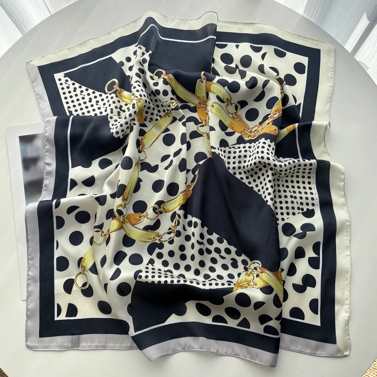 VILZSTUDIOS 2026 Design Print Square Silk Scarf Women Neckerchief Bandana Foulard Lady Shawl Scarves Wrap Head Hair Band Ties