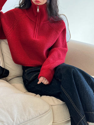 VILZSTUDIOS Turtleneck Semi-Zipper Knitwear Sweater