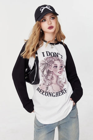 VILZSTUDIOS Color Block Cartoon Print Long Sleeve Top