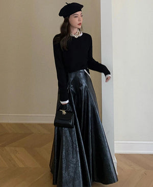 VILZSTUDIOS Chic Black Shiny Patent Leather Skirt
