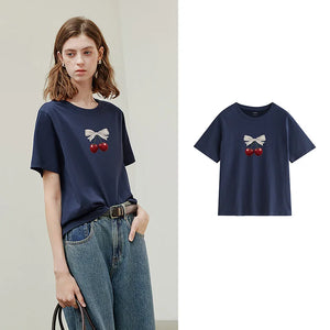 VILZSTUDIOS Bowknot Print Cotton T-Shirt