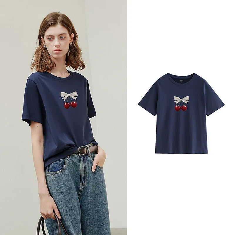 VILZSTUDIOS Bowknot Print Cotton T-Shirt