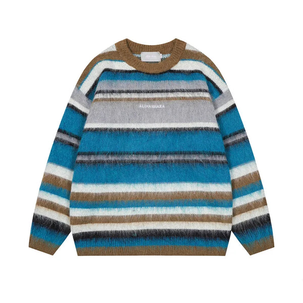 Colorful Striped Fuzzy Knit Sweater