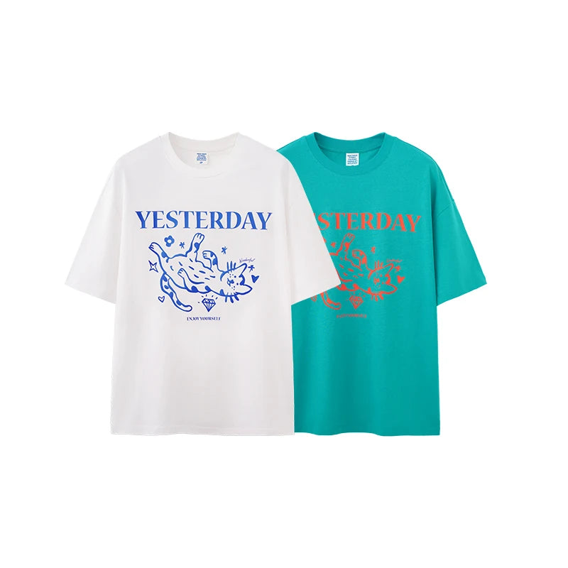 VILZSTUDIOS Blue Green Color Block Cat T-Shirt
