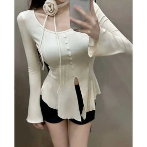 VILZSTUDIOS Chic Ruffled Knit Light Sweater