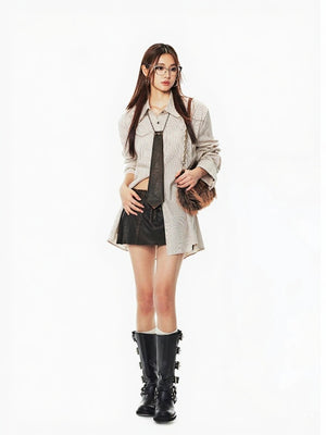 VILZSTUDIOS Distressed Brown PU Leather Mini Shorts