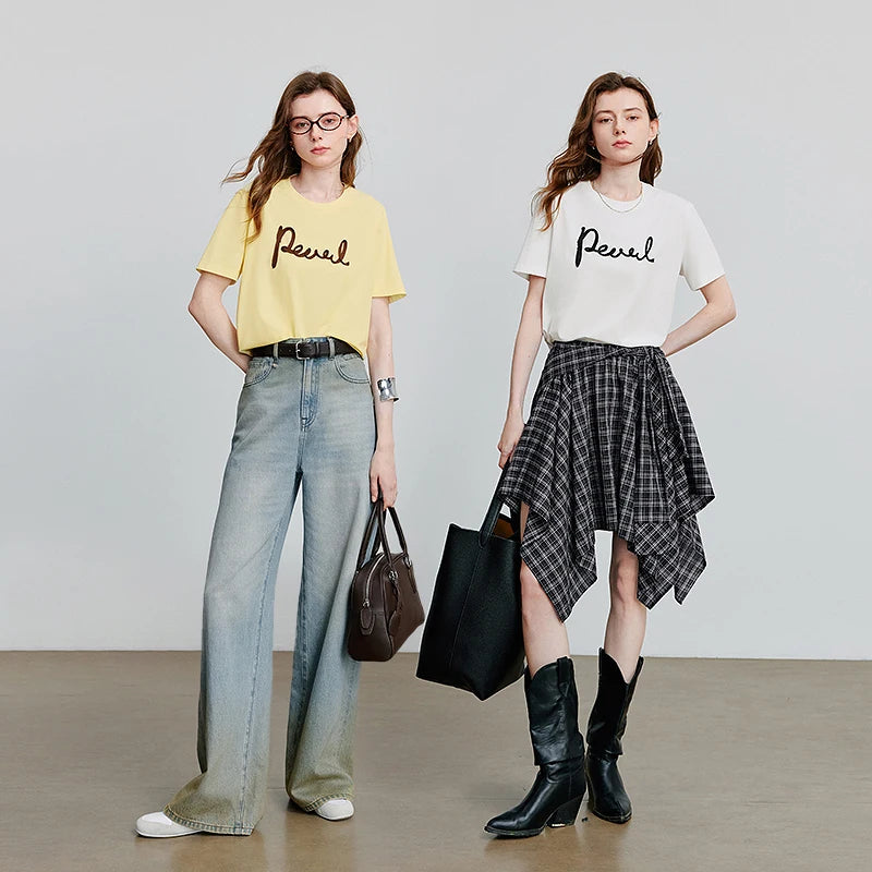 VILZSTUDIOS Comfortable Letter Print Round Neck T-Shirt